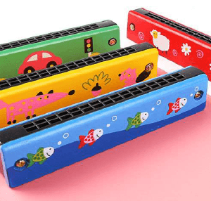 Wooden Colorful Kids Harmonica - Fun Musical Mouth Organ Instrument Gift pack of 2