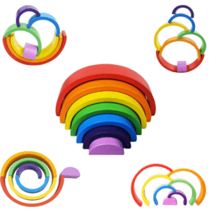 Wooden Rainbow Building Block Stacking Nesting Blocks Imaginative play, Stacking Balancing Toy Ideal Gift for Babies and Kids Leaning Color