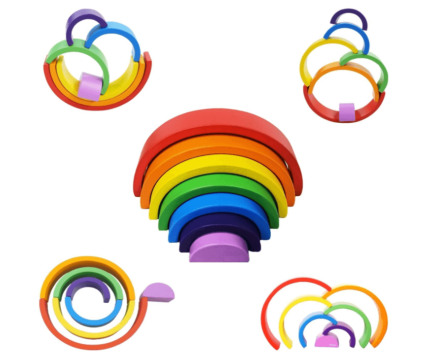 Wooden Rainbow Building Block Stacking Nesting Blocks Imaginative play, Stacking Balancing Toy Ideal Gift for Babies and Kids Leaning Color