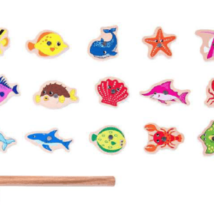 Sea Animal Fishing Game - Wooden Board Set with 15 Pieces, Colorful Fishing Rod Toy for Toddlers and Kids.