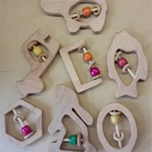 Neem Wooden Teether cum Rattle Pc2