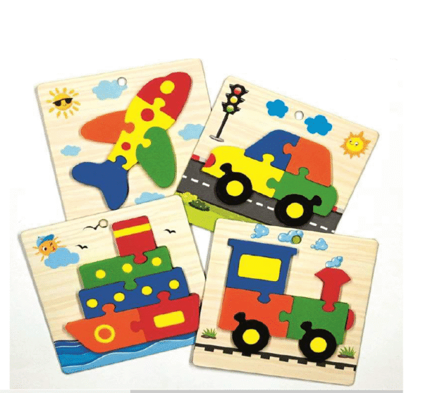 Wooden Plated Transportation Foam Jigsaw Puzzle Pack of 2