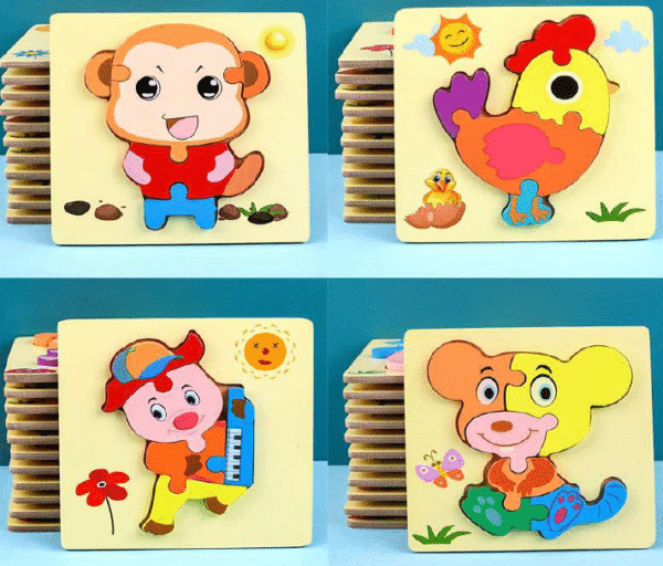 Wooden Printed Cartoon Puzzle 15x15cm Random selection