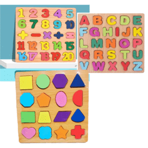 Wooden Alphabet, shapes and Numbers from 0-19 boards