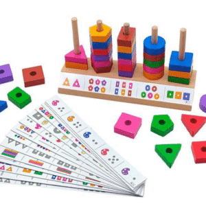 Wooden Colorful Different Shaped Block Matching Puzzle Games with Cards