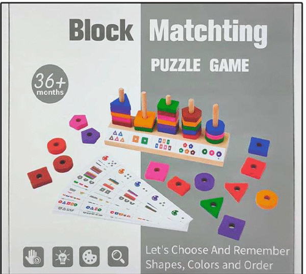 Wooden Colorful Different Shaped Block Matching Puzzle Games with Cards - Image 3