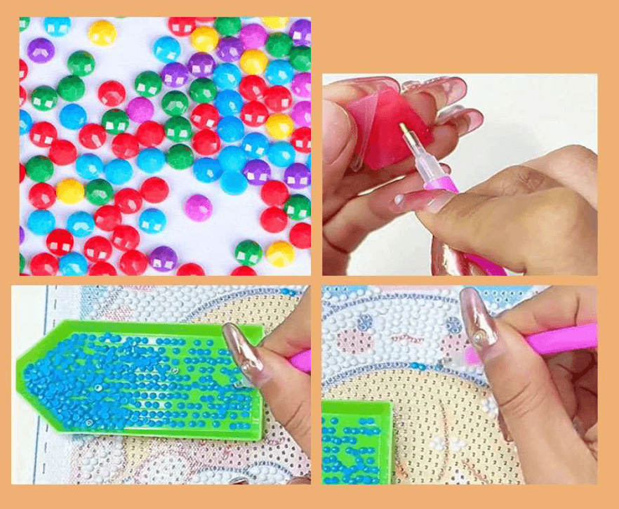 Diamond painting kit for Age 5+ includes Stick Cloth, Colorful Diamonds, Diamond holder and placer, Frame - Image 3