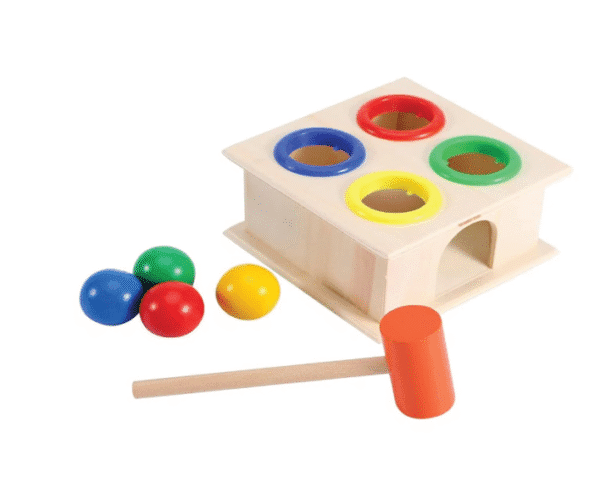 Wooden four Colorful balls with Hammer Pounding bench Educational toy