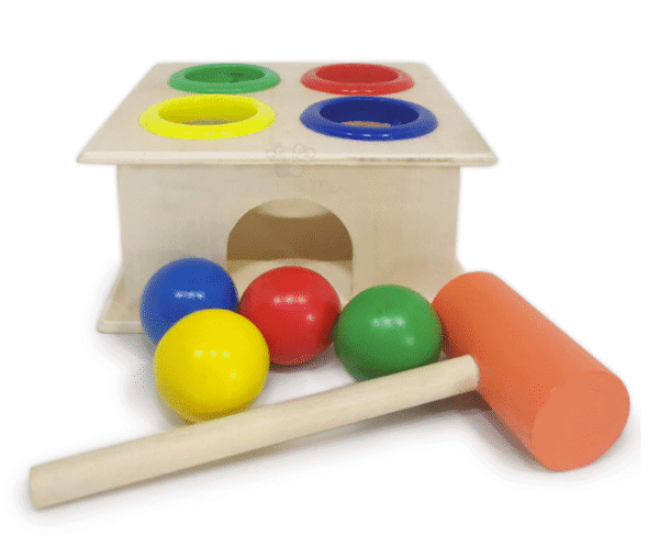 Wooden four Colorful balls with Hammer Pounding bench Educational toy - Image 3