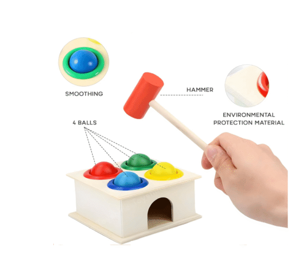 Wooden four Colorful balls with Hammer Pounding bench Educational toy - Image 2