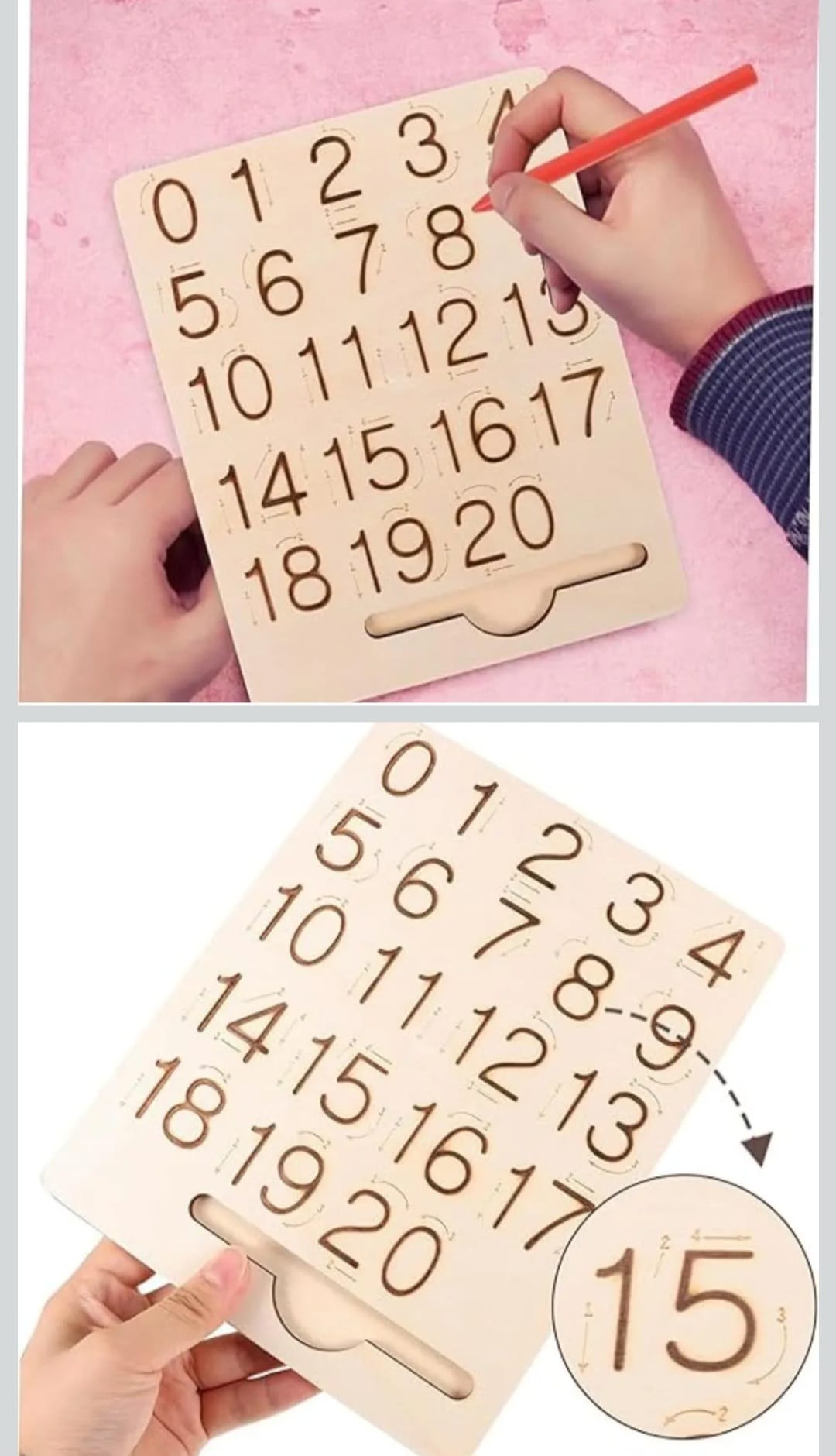 Wooden tracking boards Alphabet capital and small letters; Numbers 0-20 and shapes; Ideal for handwriting improvements - Image 4