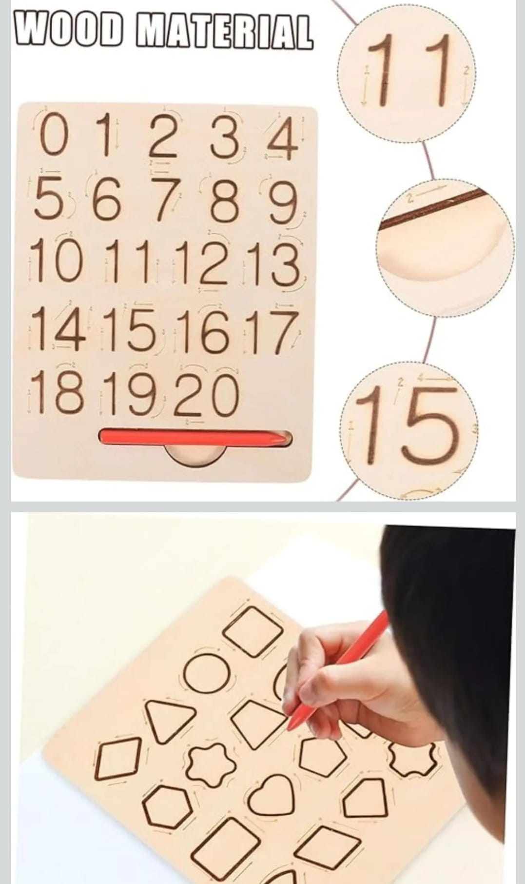 Wooden tracking boards Alphabet capital and small letters; Numbers 0-20 and shapes; Ideal for handwriting improvements - Image 2