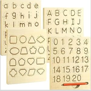 Wooden tracking boards Alphabet capital and small letters; Numbers 0-20 and shapes; Ideal for handwriting improvements