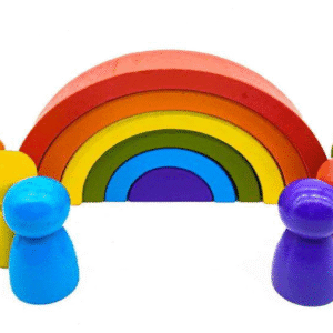 Wooden Rainbow Stacker with Peg Dolls