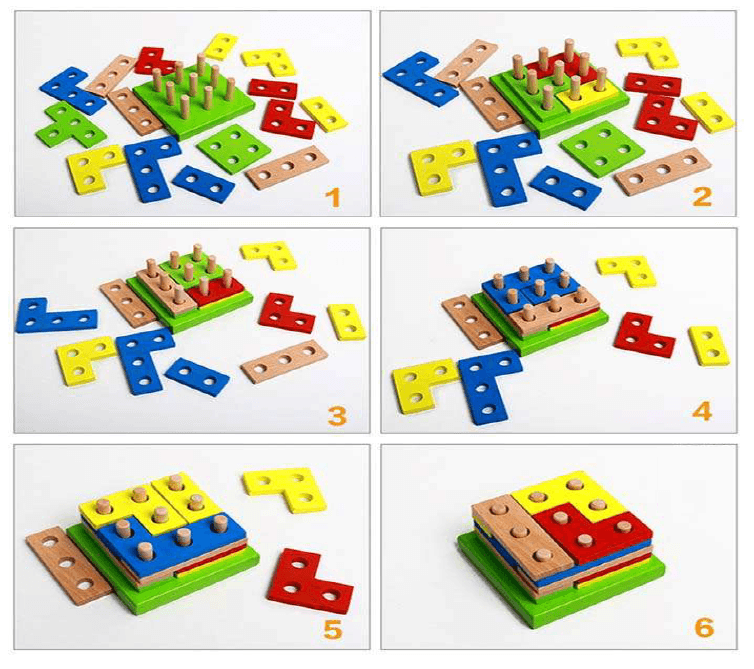 Wooden Assemble Geometry Intelligence Box (9 Pillar 15 x Blocks) - Image 3