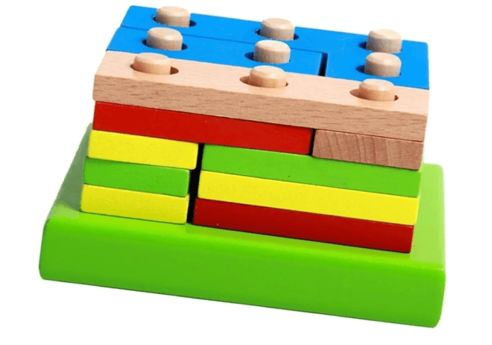 Wooden Assemble Geometry Intelligence Box (9 Pillar 15 x Blocks)