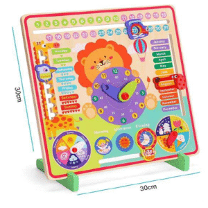 Wooden Lion Calendar Clock with Days, Week, Months, Season, Weather, Time, Date and Time