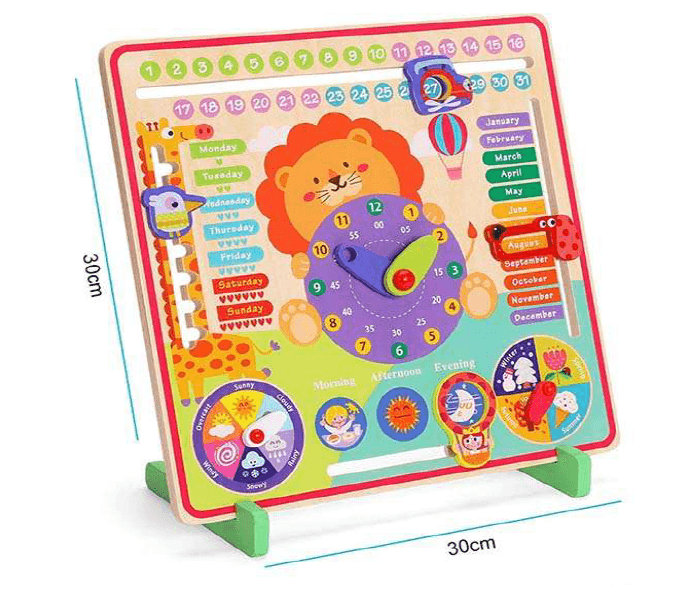 Wooden Lion Calendar Clock with Days, Week, Months, Season, Weather, Time, Date and Time