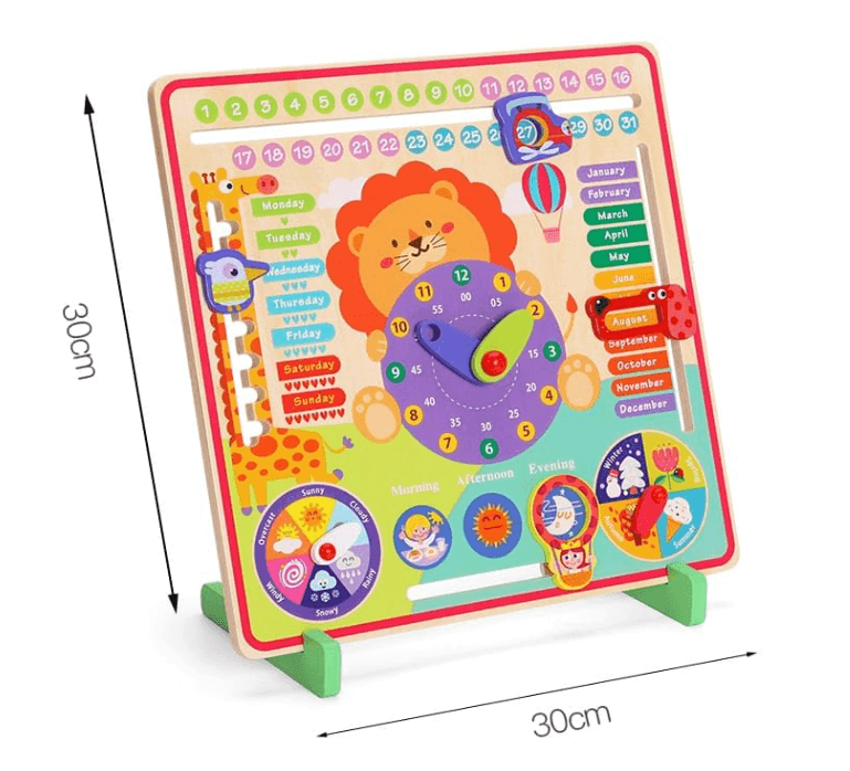 Wooden Lion Calendar Clock with Days, Week, Months, Season, Weather, Time, Date and Time - Image 7