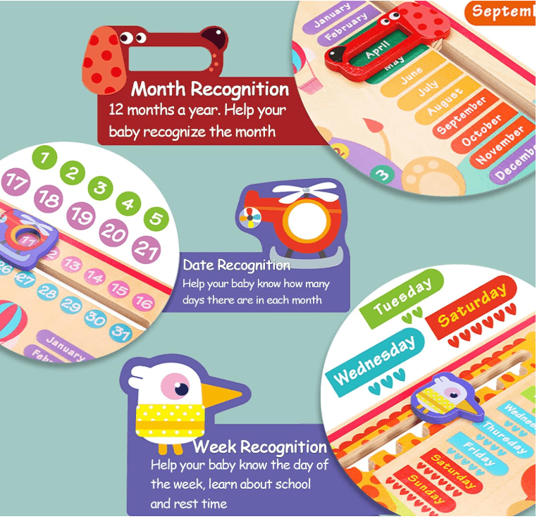 Wooden Lion Calendar Clock with Days, Week, Months, Season, Weather, Time, Date and Time - Image 5